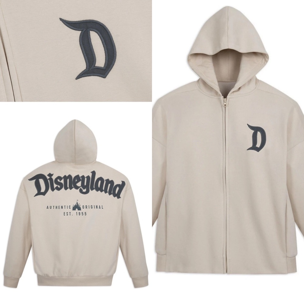 Disney Parks Disneyland Logo Zip Up Hoodie Sweatshirt in Beige - L